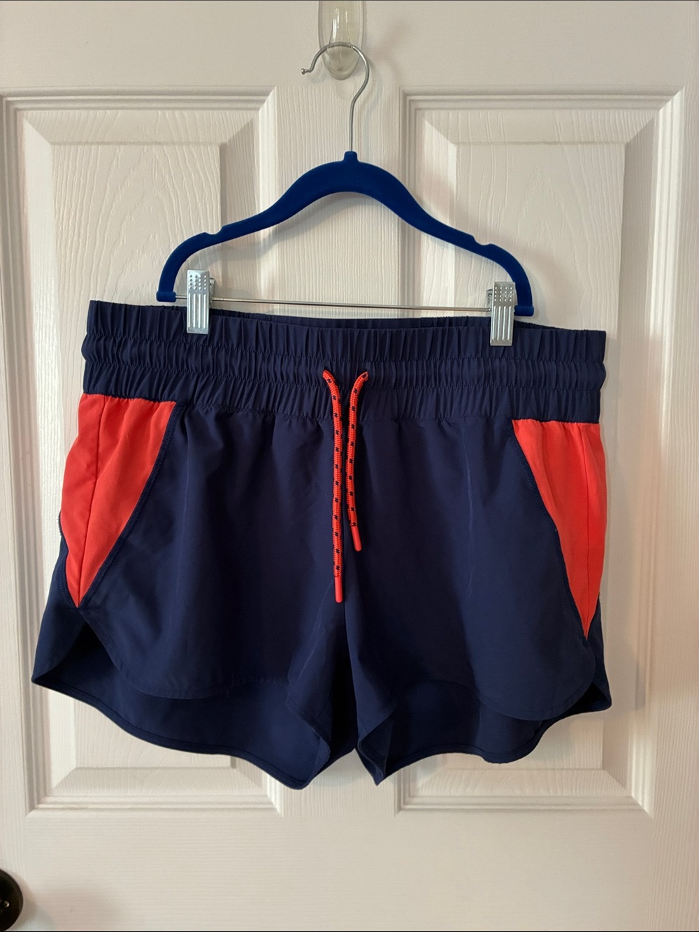 Title Nine Women's Navy Swim Shorts with Coral Accent Sz L